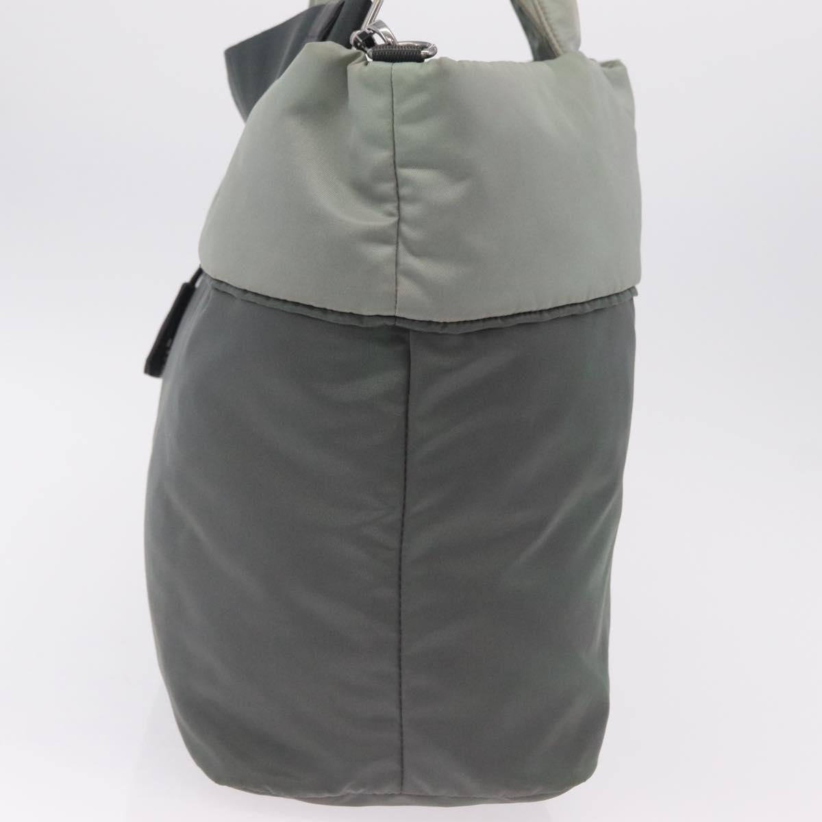 PRADA Reversible Hand Bag Nylon 2way Gray Silver Auth hk4227