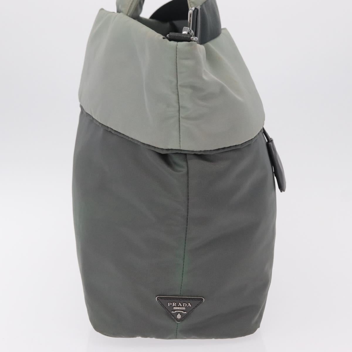 PRADA Reversible Hand Bag Nylon 2way Gray Silver Auth hk4227