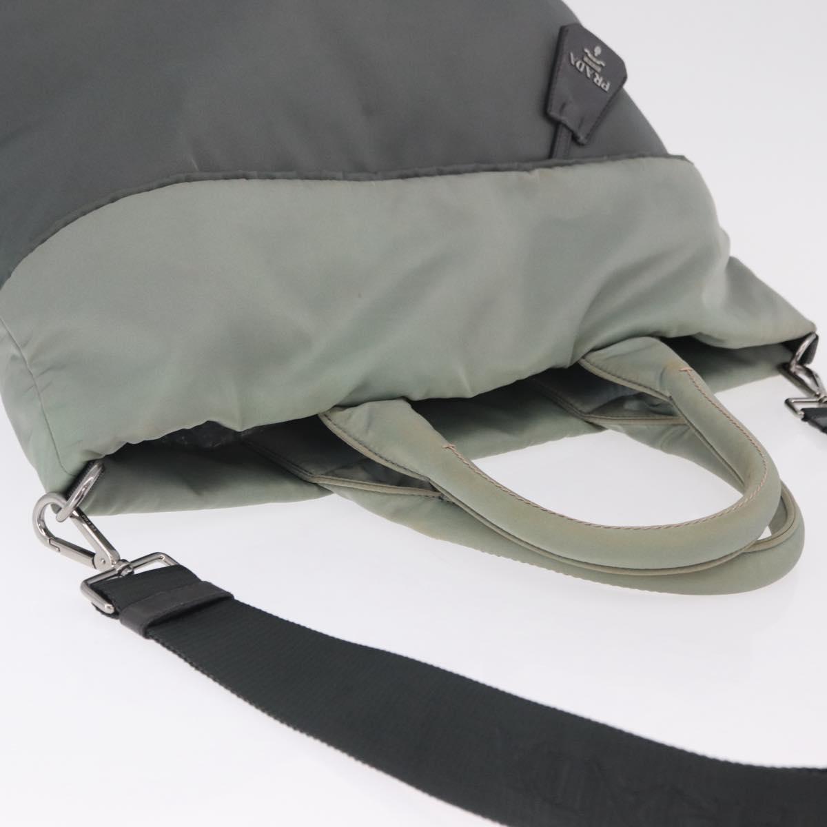 PRADA Reversible Hand Bag Nylon 2way Gray Silver Auth hk4227