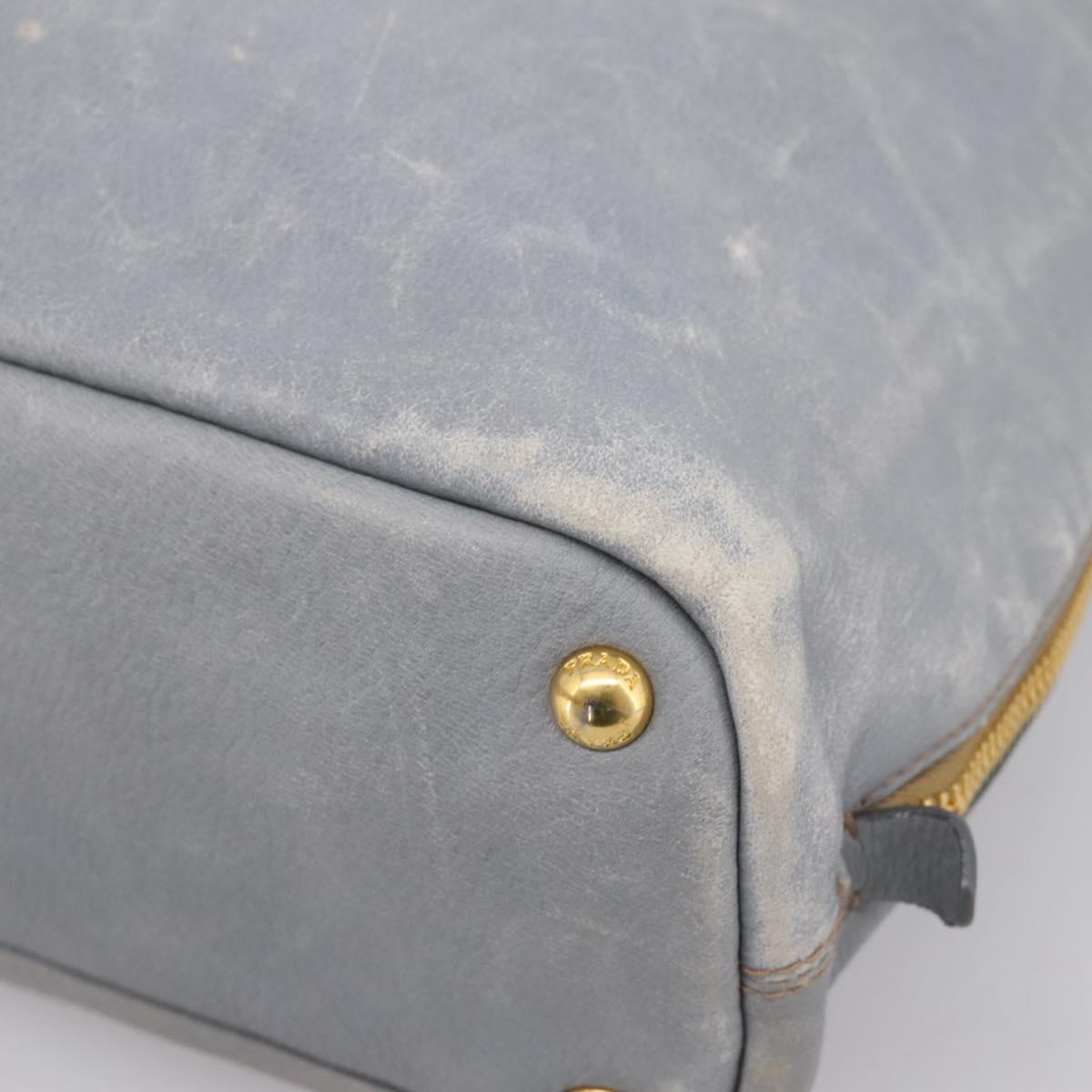 PRADA Tote Bag Leather Light Blue Gold Auth hk4228