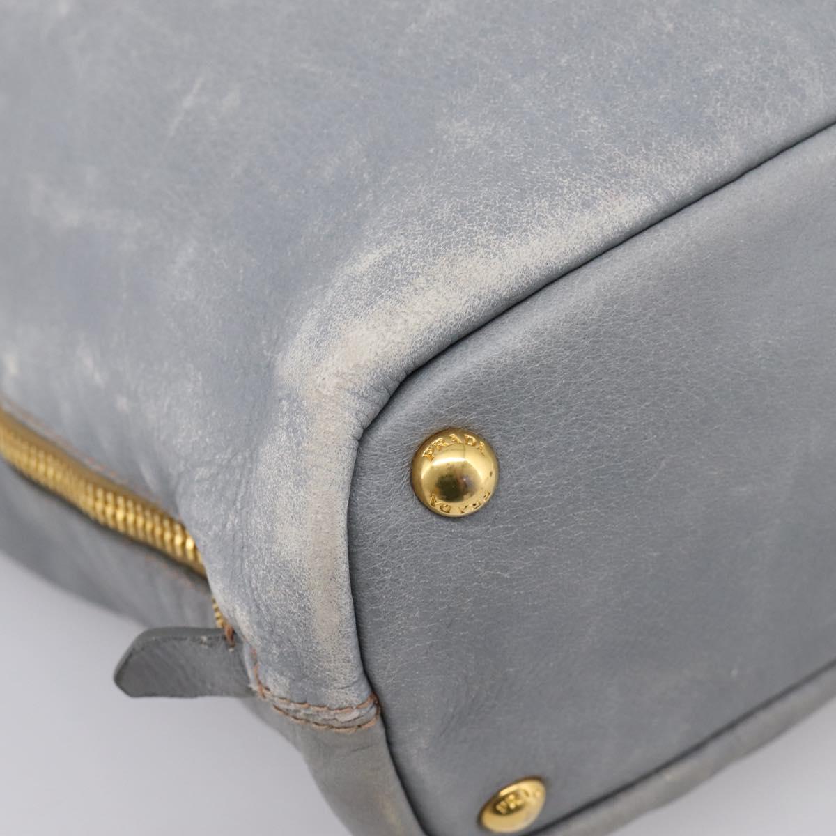 PRADA Tote Bag Leather Light Blue Gold Auth hk4228