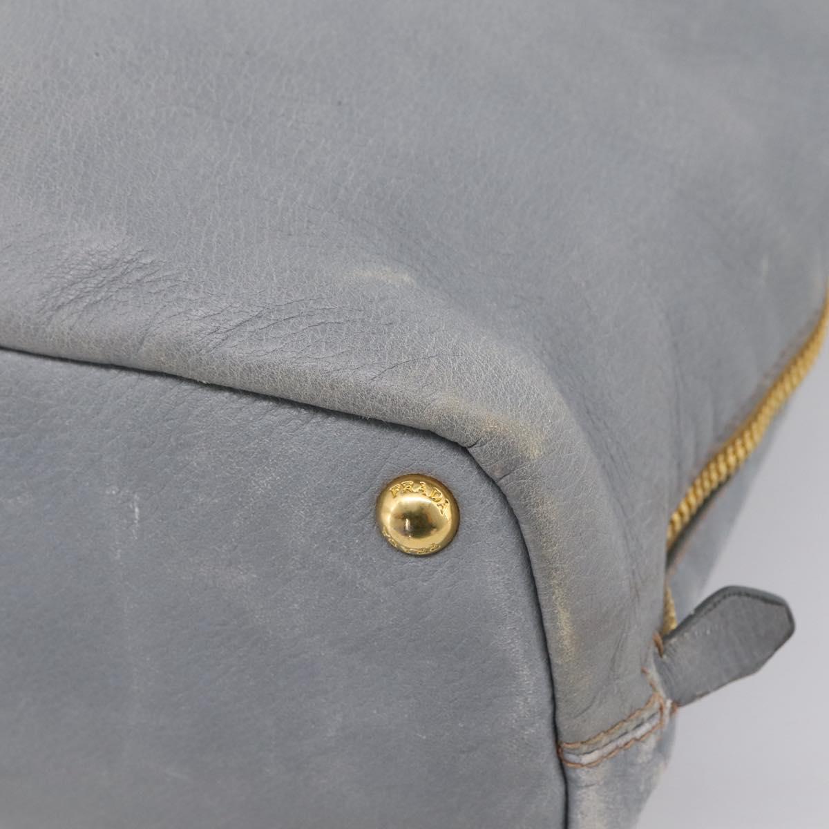 PRADA Tote Bag Leather Light Blue Gold Auth hk4228