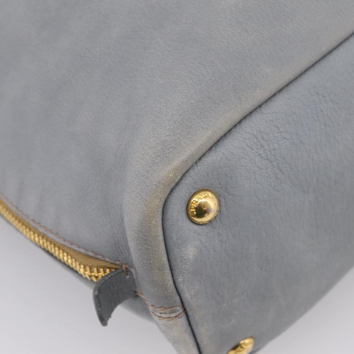 PRADA Tote Bag Leather Light Blue Gold Auth hk4228