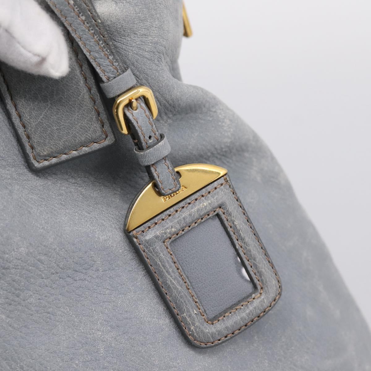 PRADA Tote Bag Leather Light Blue Gold Auth hk4228