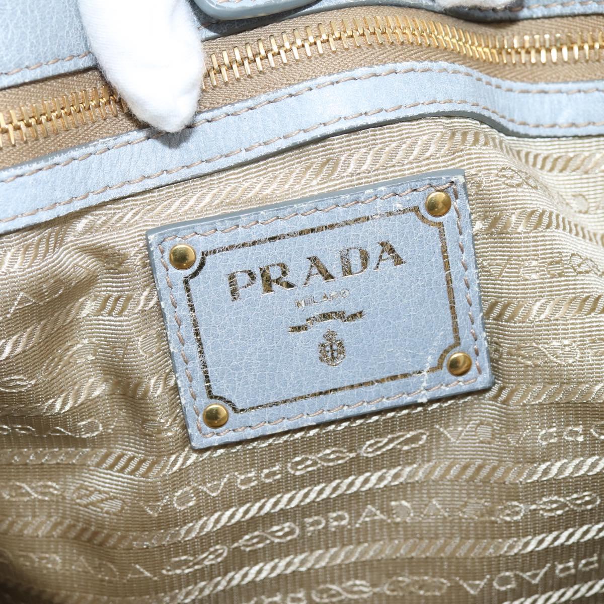 PRADA Tote Bag Leather Light Blue Gold Auth hk4228