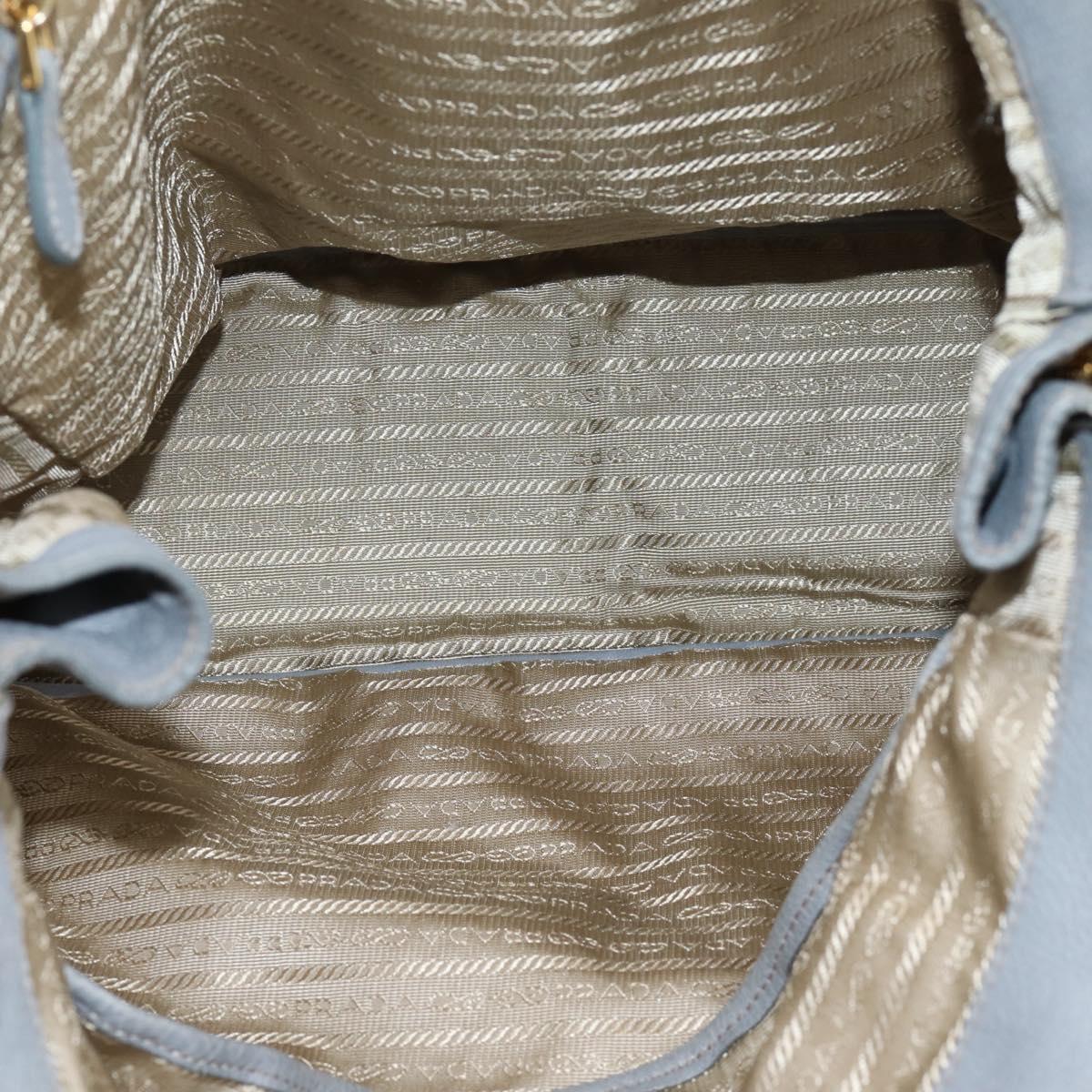 PRADA Tote Bag Leather Light Blue Gold Auth hk4228