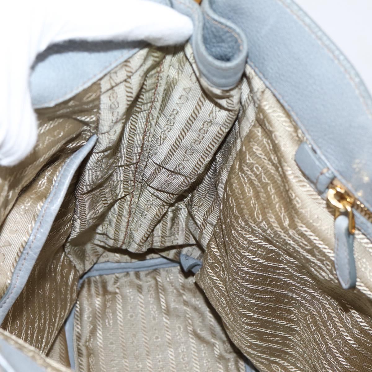 PRADA Tote Bag Leather Light Blue Gold Auth hk4228