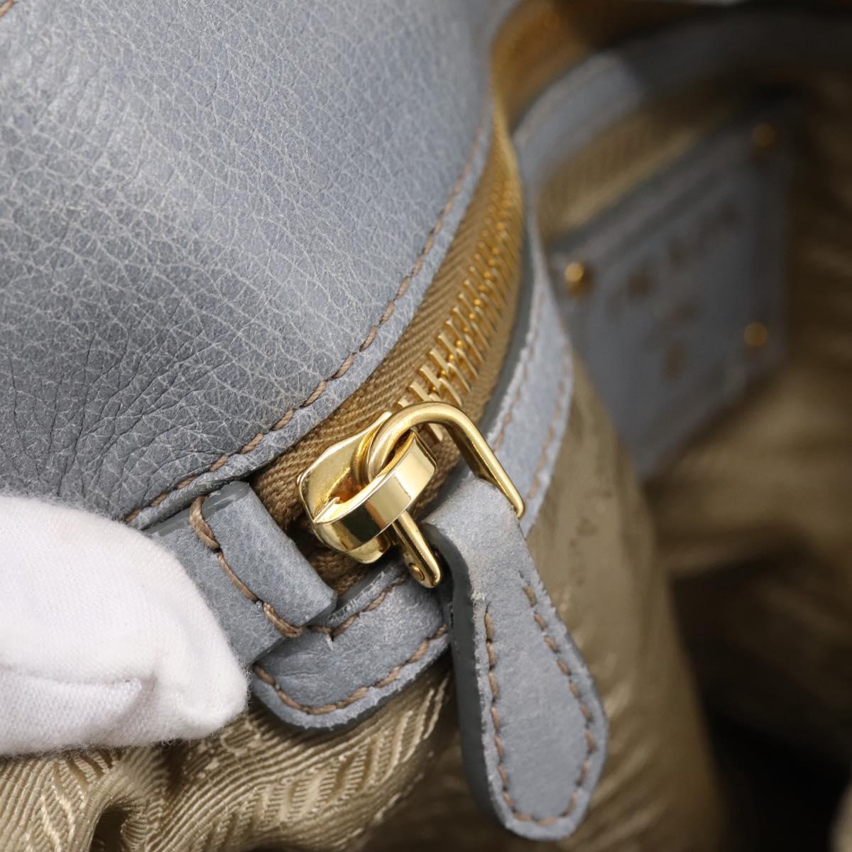 PRADA Tote Bag Leather Light Blue Gold Auth hk4228