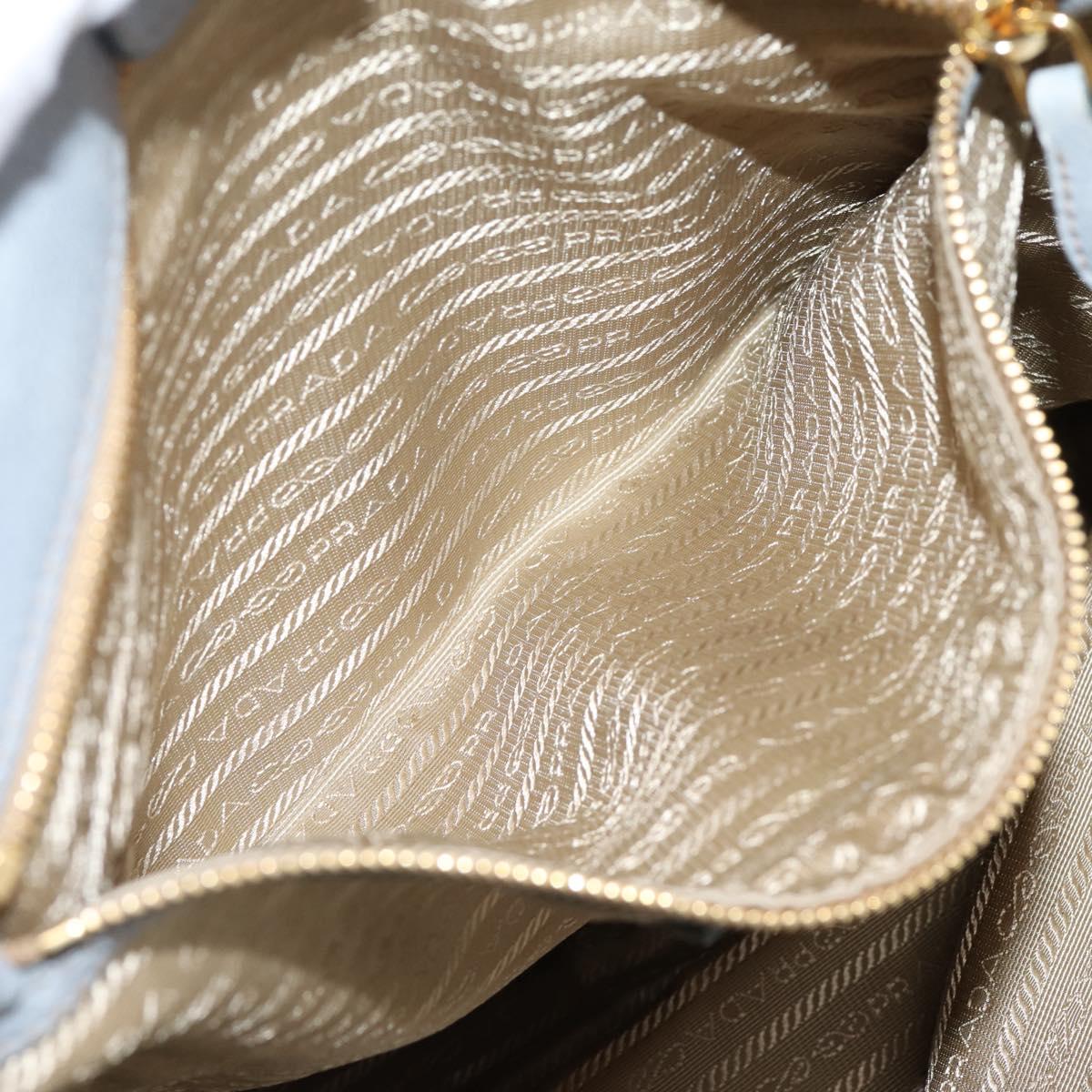 PRADA Tote Bag Leather Light Blue Gold Auth hk4228