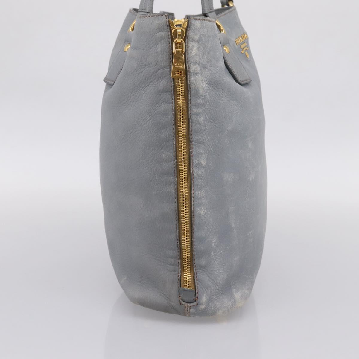 PRADA Tote Bag Leather Light Blue Gold Auth hk4228