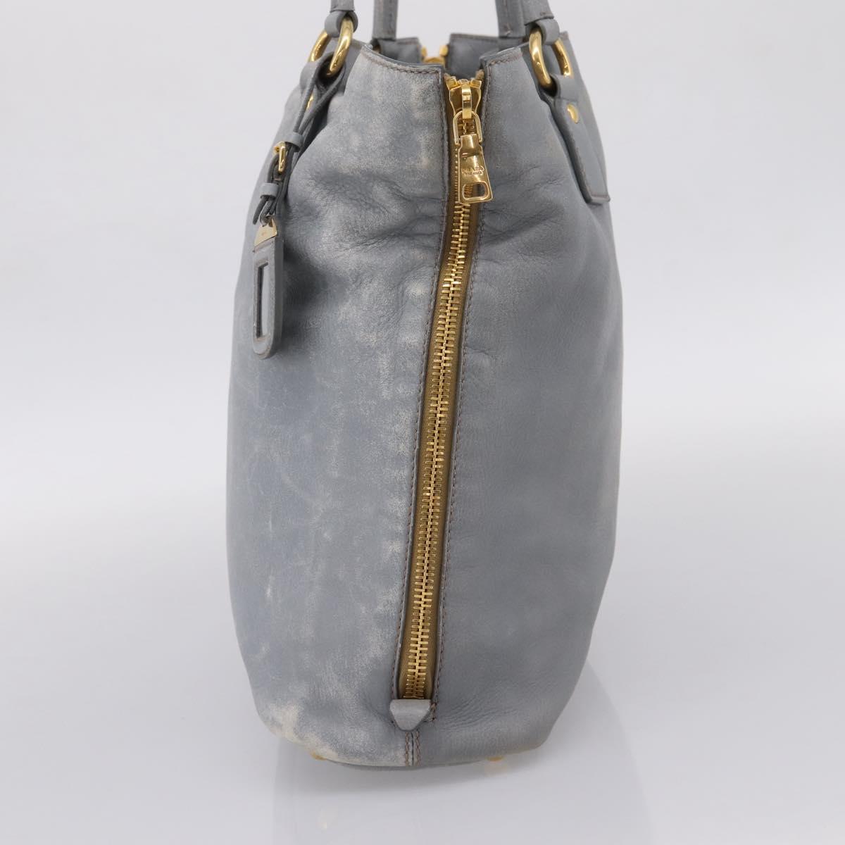 PRADA Tote Bag Leather Light Blue Gold Auth hk4228