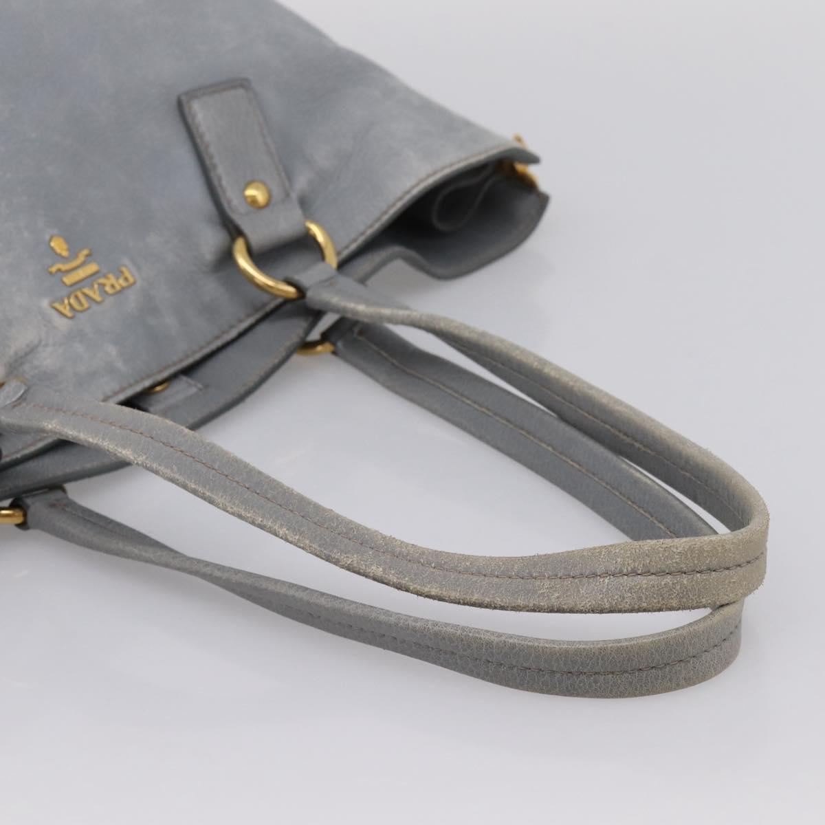 PRADA Tote Bag Leather Light Blue Gold Auth hk4228