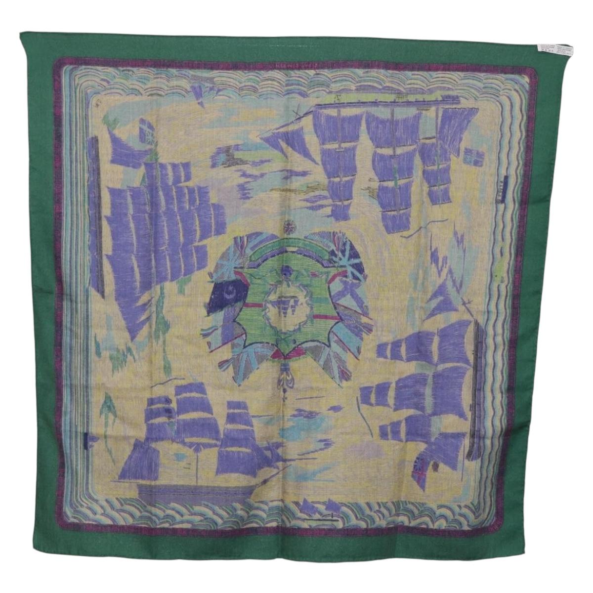HERMES Carre 90 Scarf ""HENRY F SMITH SAILOR"" Cashmere Green Auth hk4233