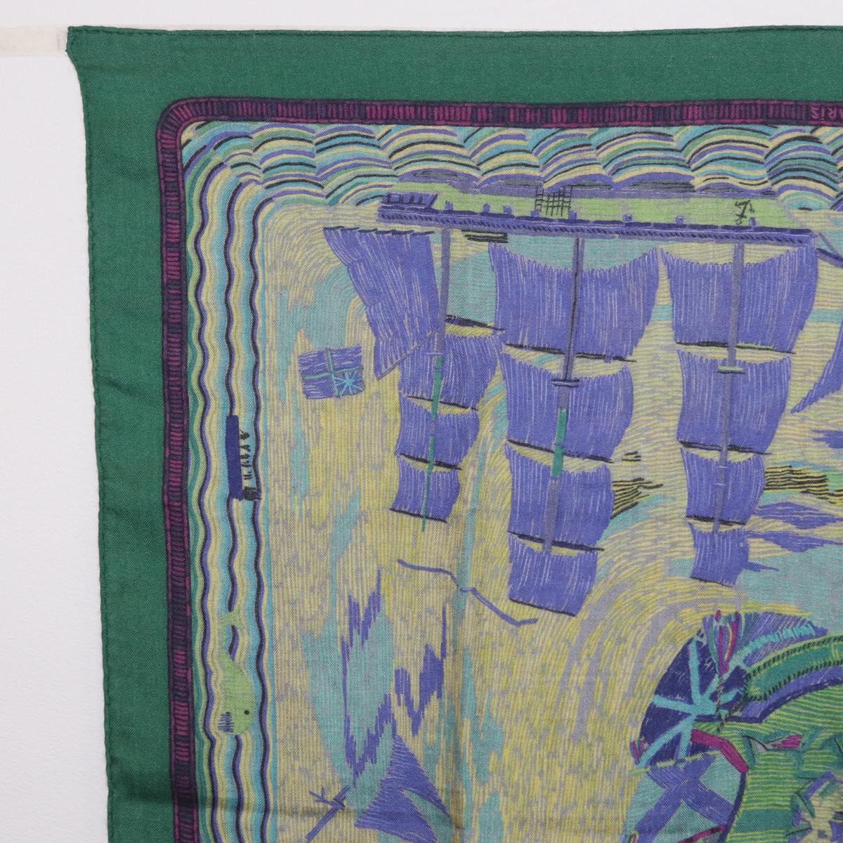 HERMES Carre 90 Scarf ""HENRY F SMITH SAILOR"" Cashmere Green Auth hk4233