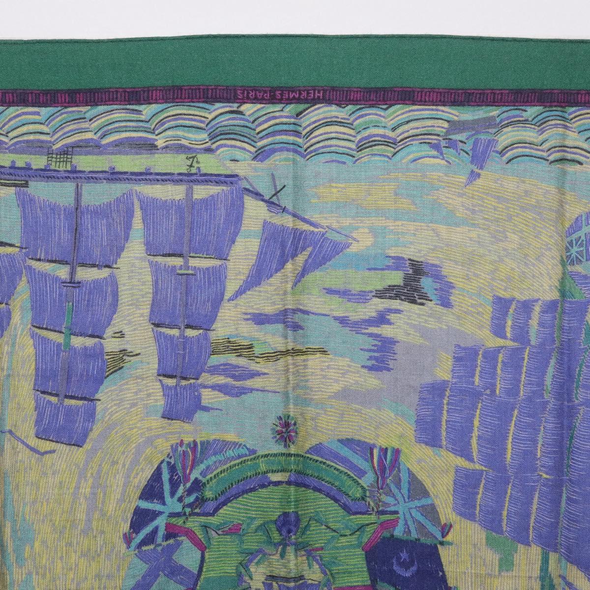 HERMES Carre 90 Scarf ""HENRY F SMITH SAILOR"" Cashmere Green Auth hk4233