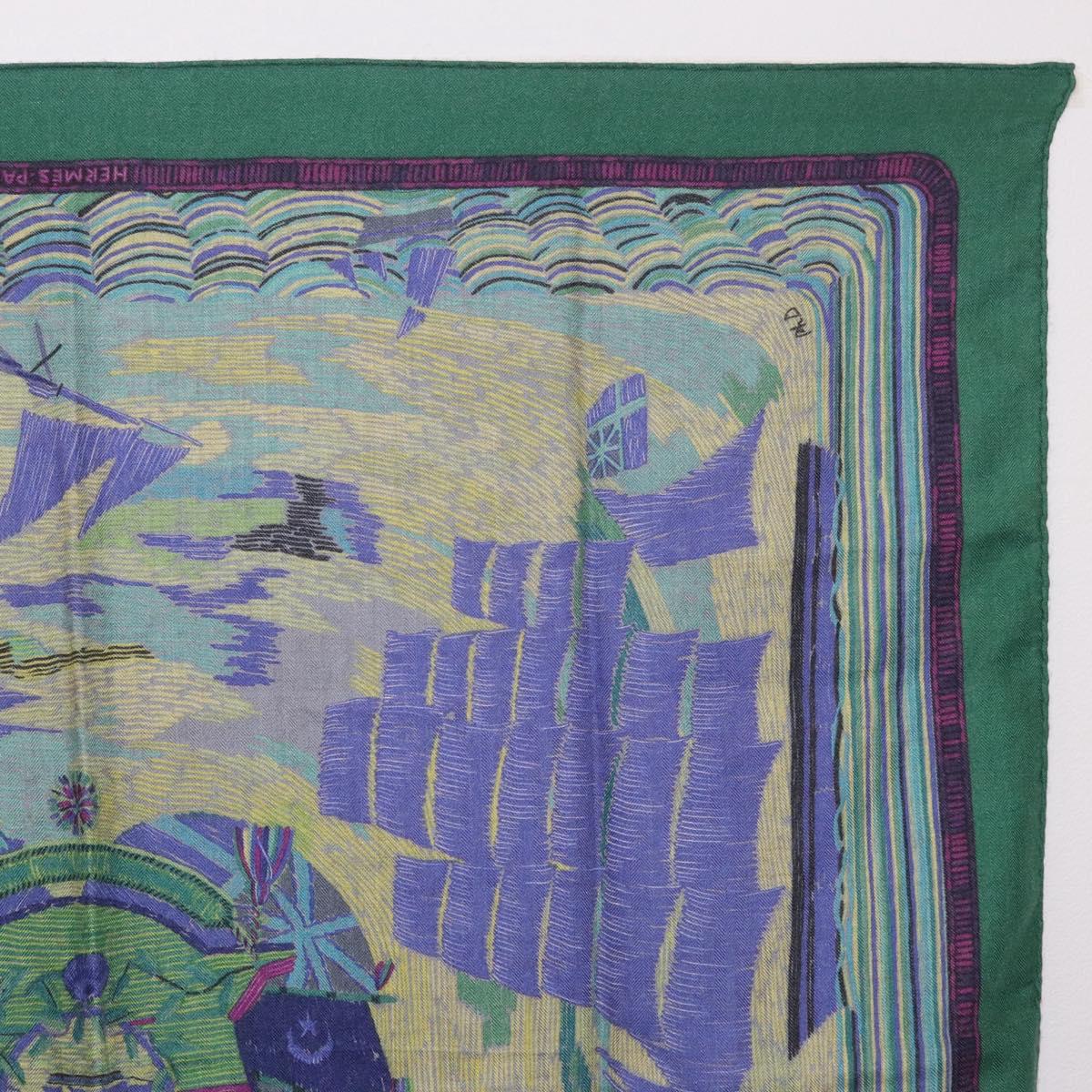 HERMES Carre 90 Scarf ""HENRY F SMITH SAILOR"" Cashmere Green Auth hk4233