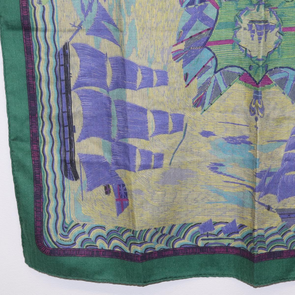 HERMES Carre 90 Scarf ""HENRY F SMITH SAILOR"" Cashmere Green Auth hk4233