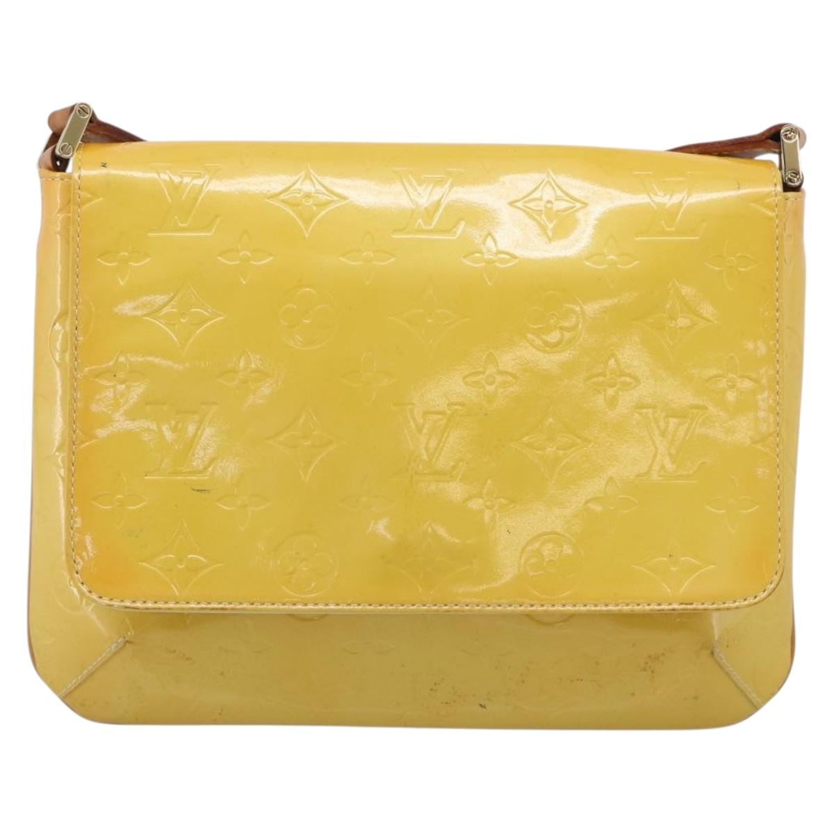 LOUIS VUITTON Vernis Thompson Street Bag Lime Yellow M91071 LV Auth hk4251