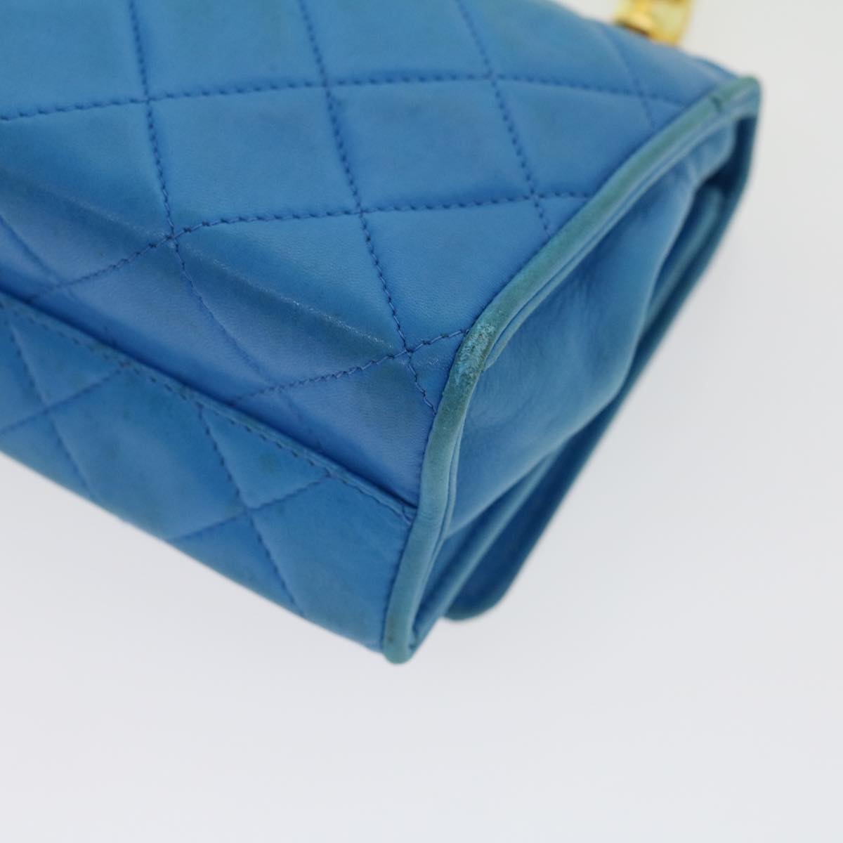 CHANEL Hand Bag Lamb Skin Blue CC Auth hk455SAV