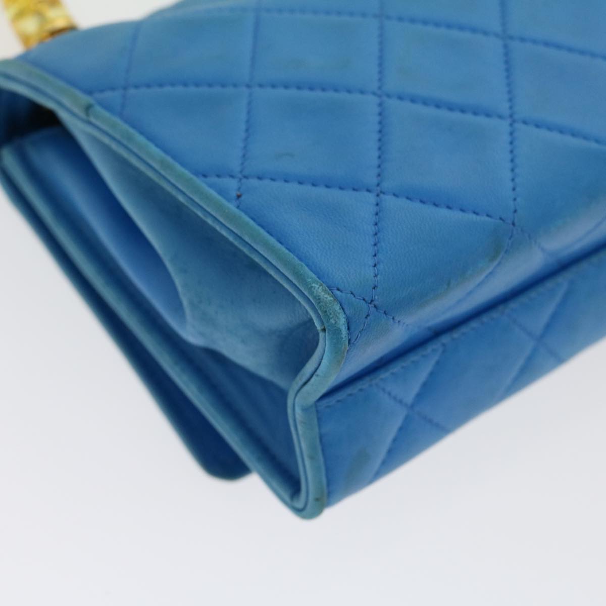 CHANEL Hand Bag Lamb Skin Blue CC Auth hk455SAV