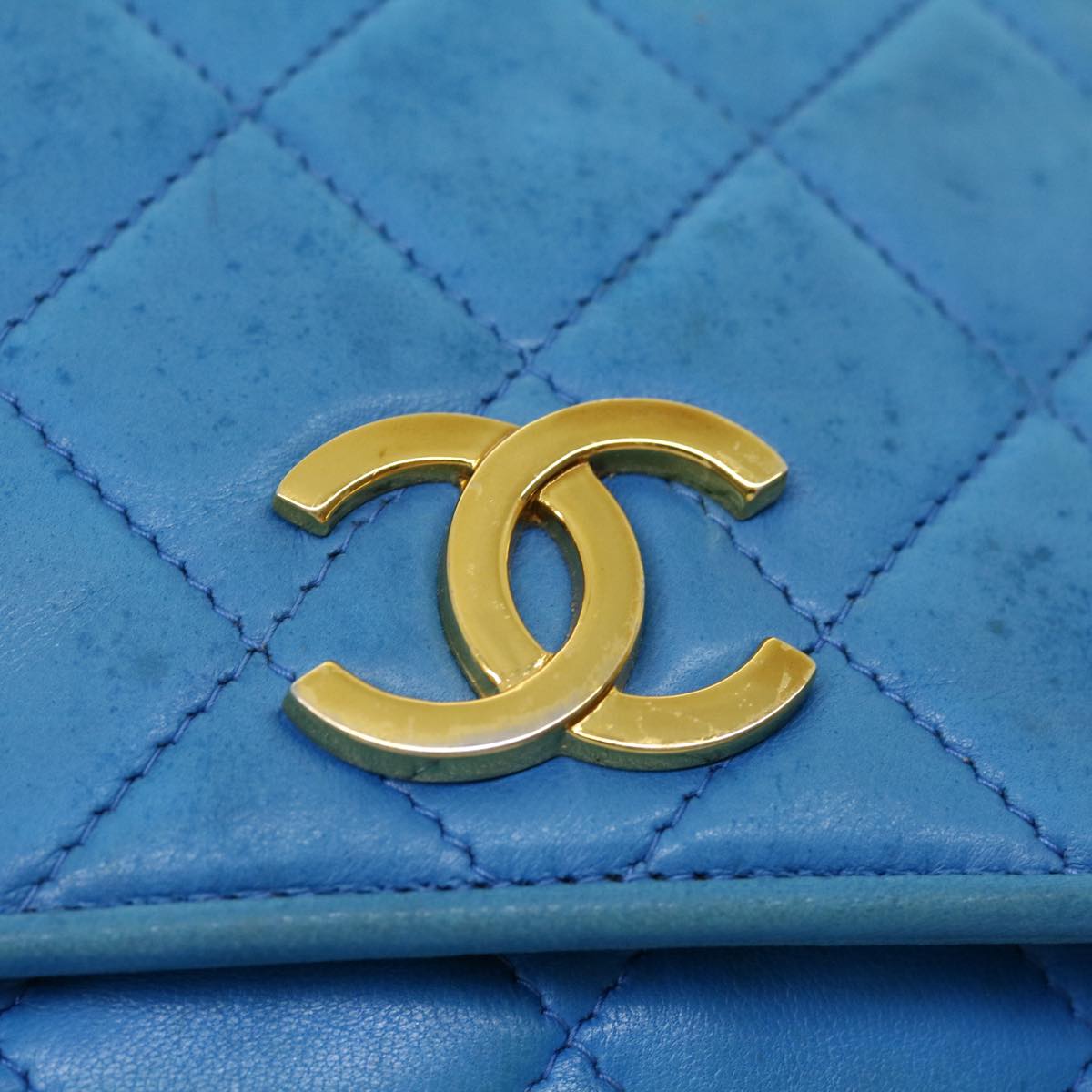 CHANEL Hand Bag Lamb Skin Blue CC Auth hk455SAV