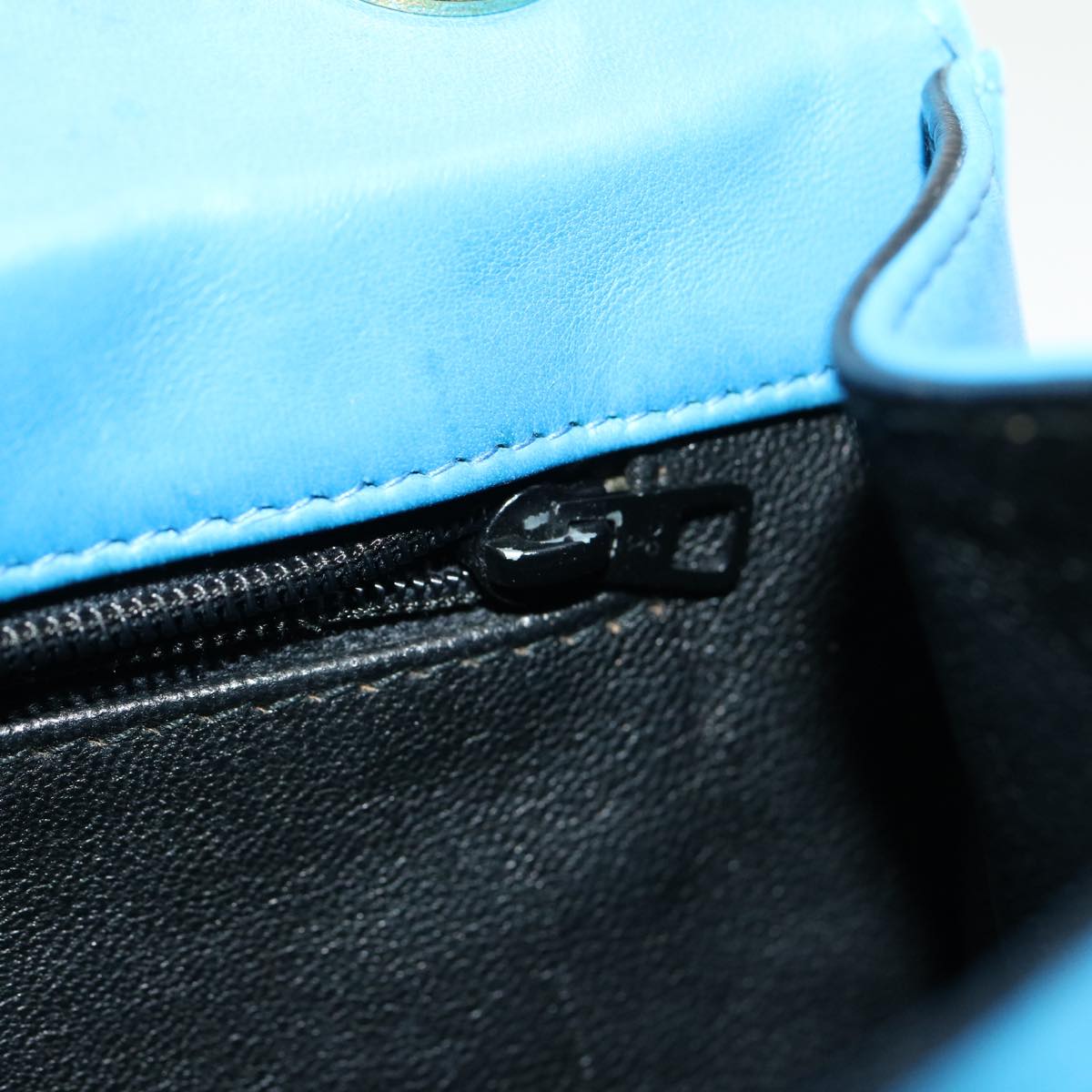 CHANEL Hand Bag Lamb Skin Blue CC Auth hk455SAV