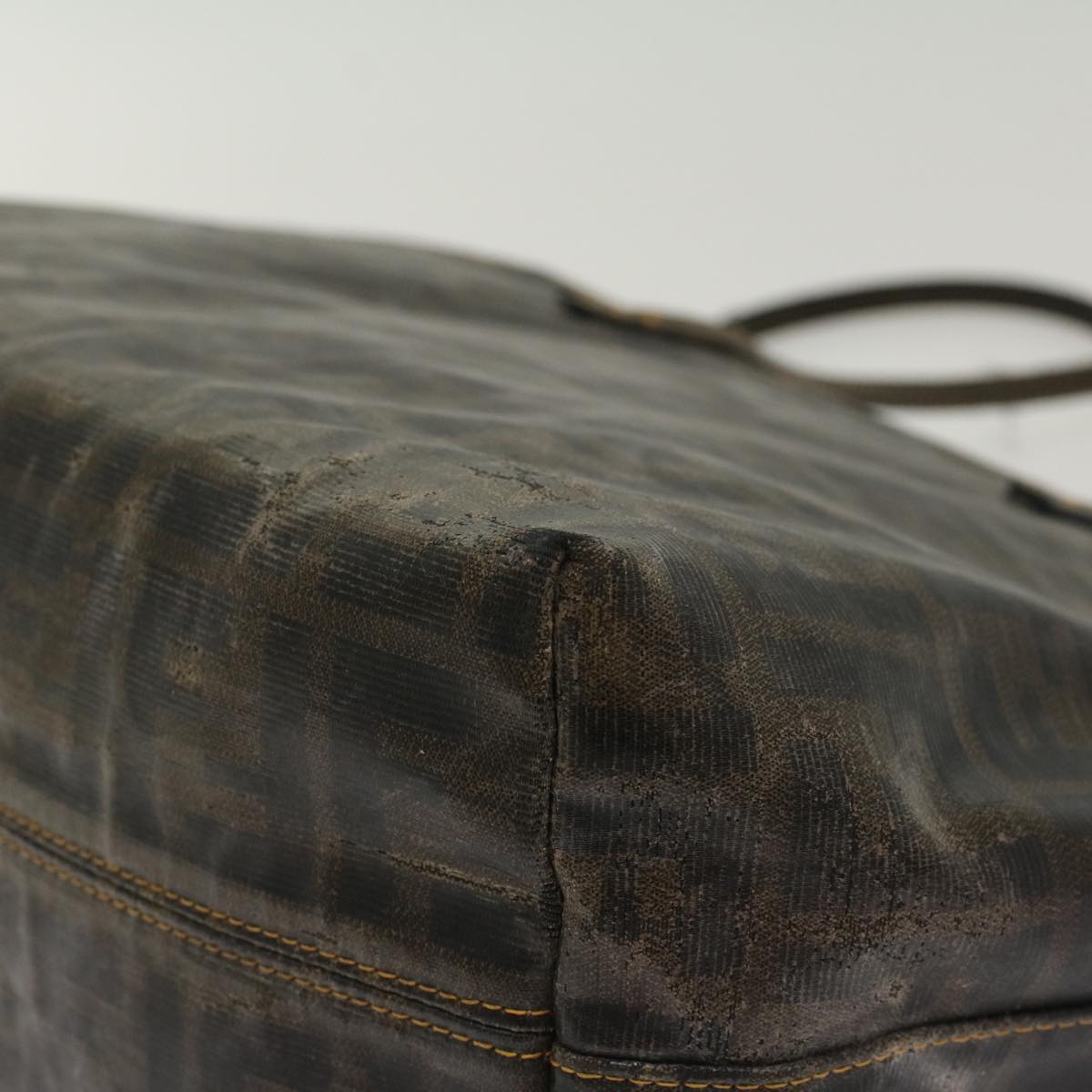 FENDI Zucca Canvas Tote Bag Coated Canvas Brown Black Auth hk766