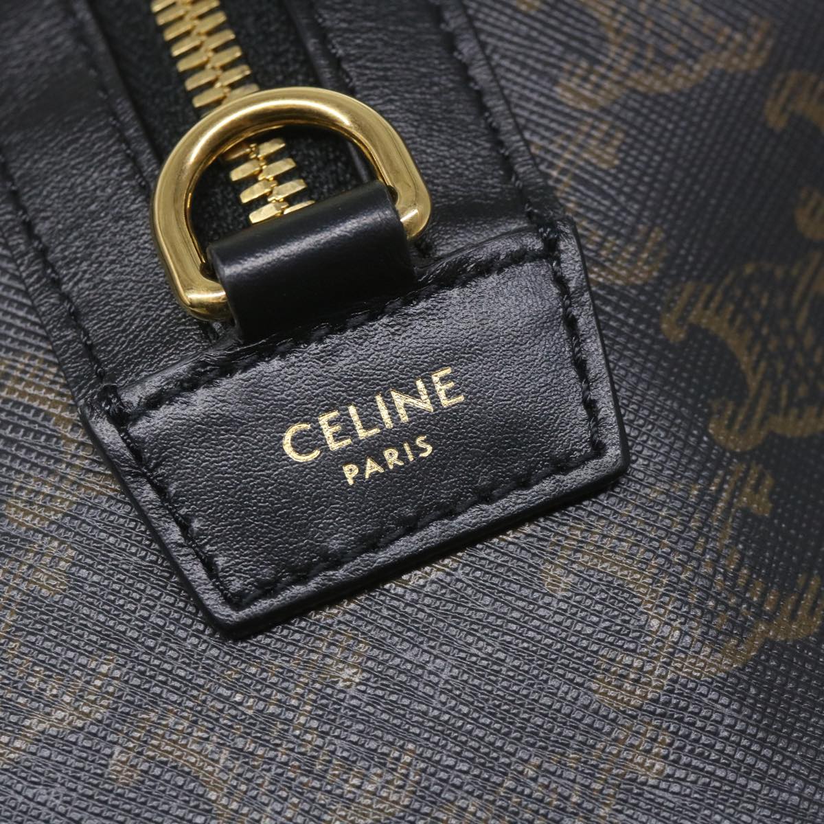 CELINE Triomphe Canvas Boston Bag PVC Leather 2way Black Auth hk880V