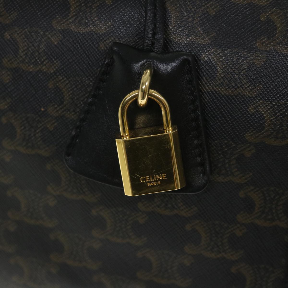 CELINE Triomphe Canvas Boston Bag PVC Leather 2way Black Auth hk880V
