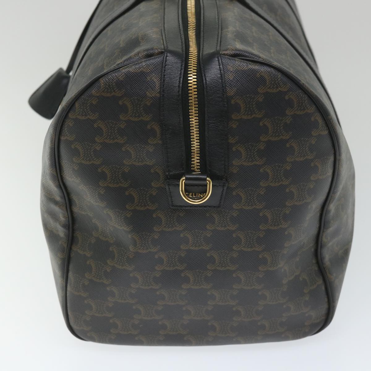 CELINE Triomphe Canvas Boston Bag PVC Leather 2way Black Auth hk880V