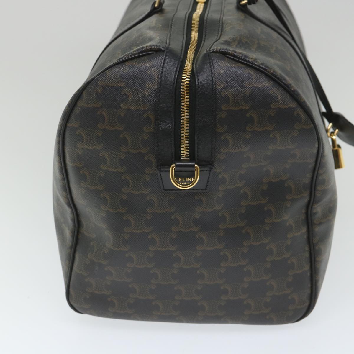 CELINE Triomphe Canvas Boston Bag PVC Leather 2way Black Auth hk880V