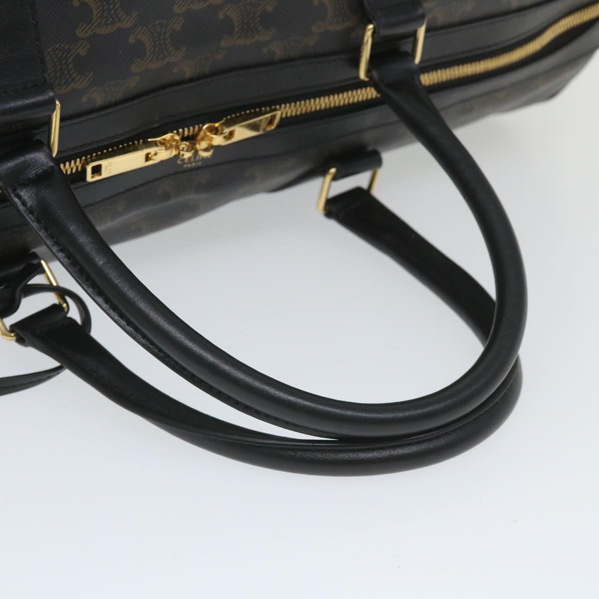 CELINE Triomphe Canvas Boston Bag PVC Leather 2way Black Auth hk880V
