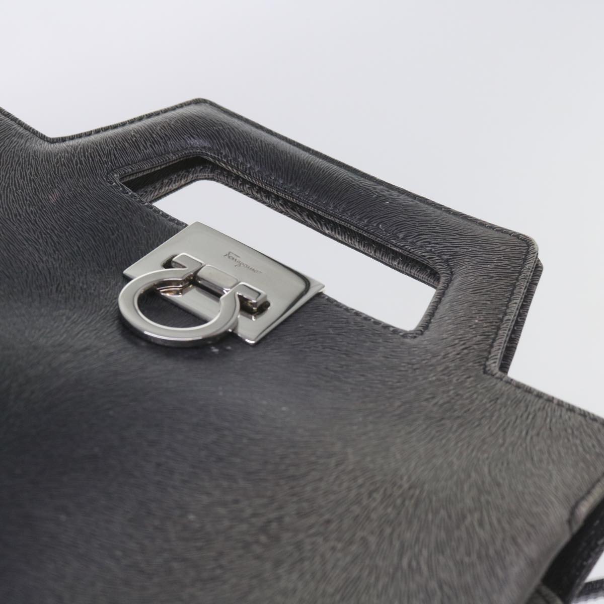 Salvatore Ferragamo Hand Bag Leather 2way Gray Auth hk919