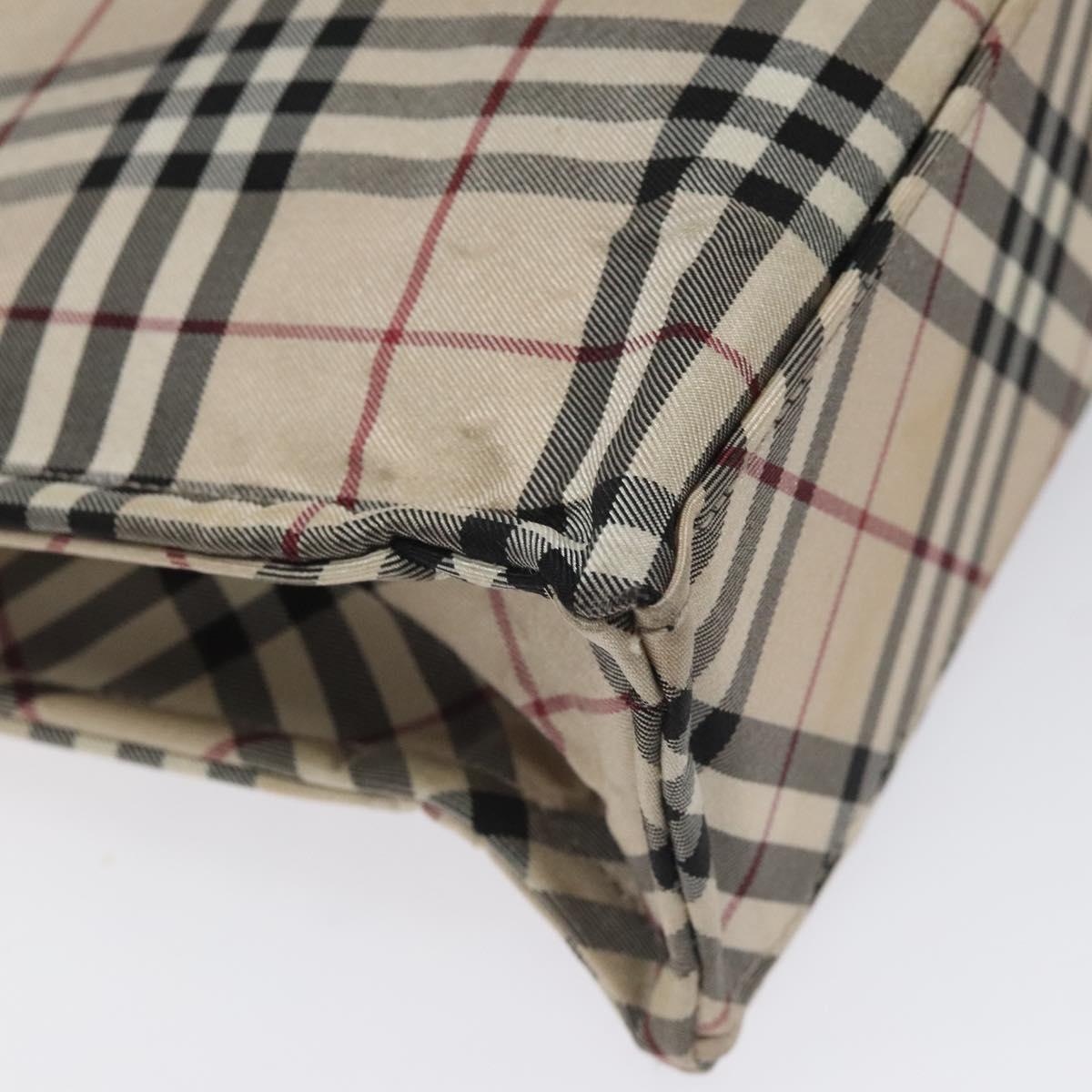 BURBERRY Nova Check Blue Label Hand Bag Nylon Silver Beige Auth hs1698