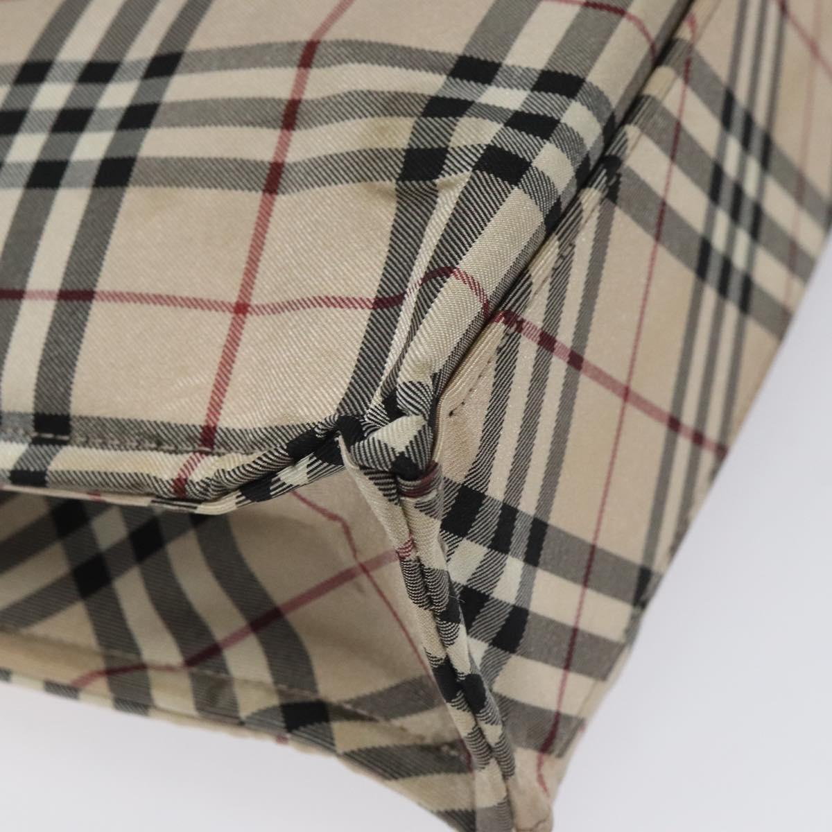 BURBERRY Nova Check Blue Label Hand Bag Nylon Silver Beige Auth hs1698