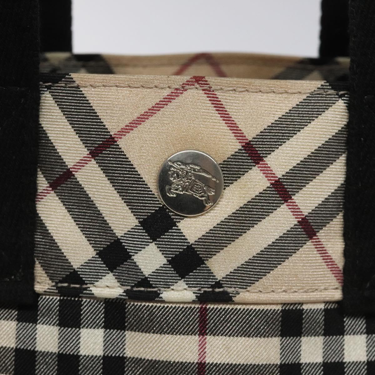 BURBERRY Nova Check Blue Label Hand Bag Nylon Silver Beige Auth hs1698