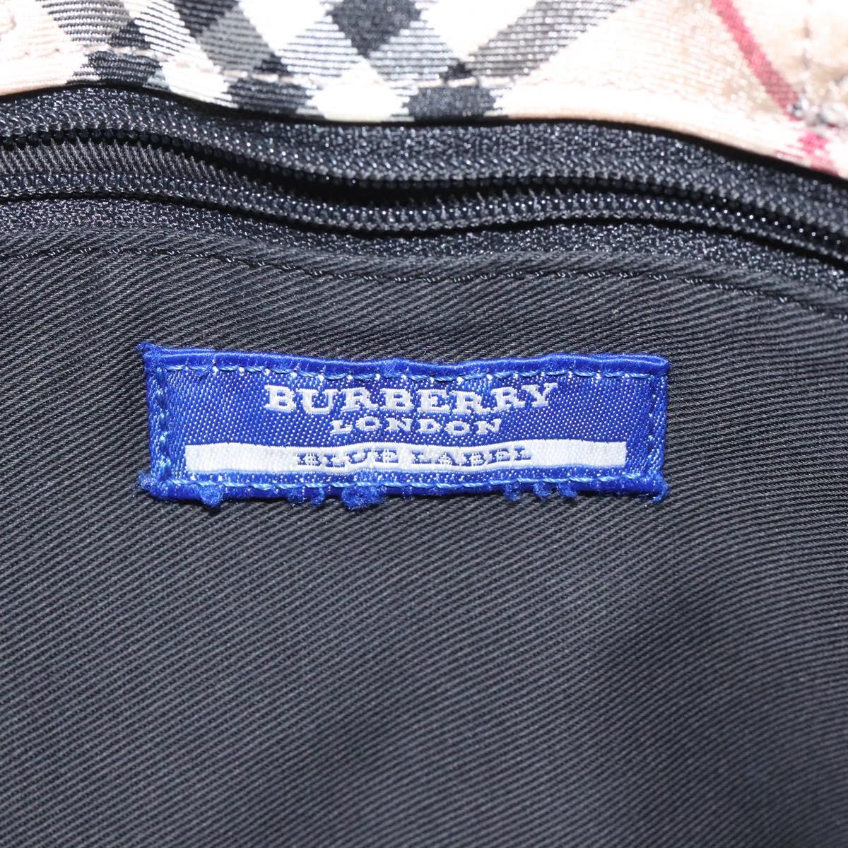 BURBERRY Nova Check Blue Label Hand Bag Nylon Silver Beige Auth hs1698
