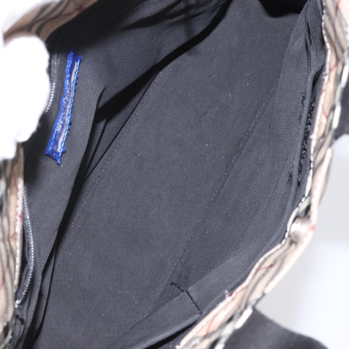 BURBERRY Nova Check Blue Label Hand Bag Nylon Silver Beige Auth hs1698