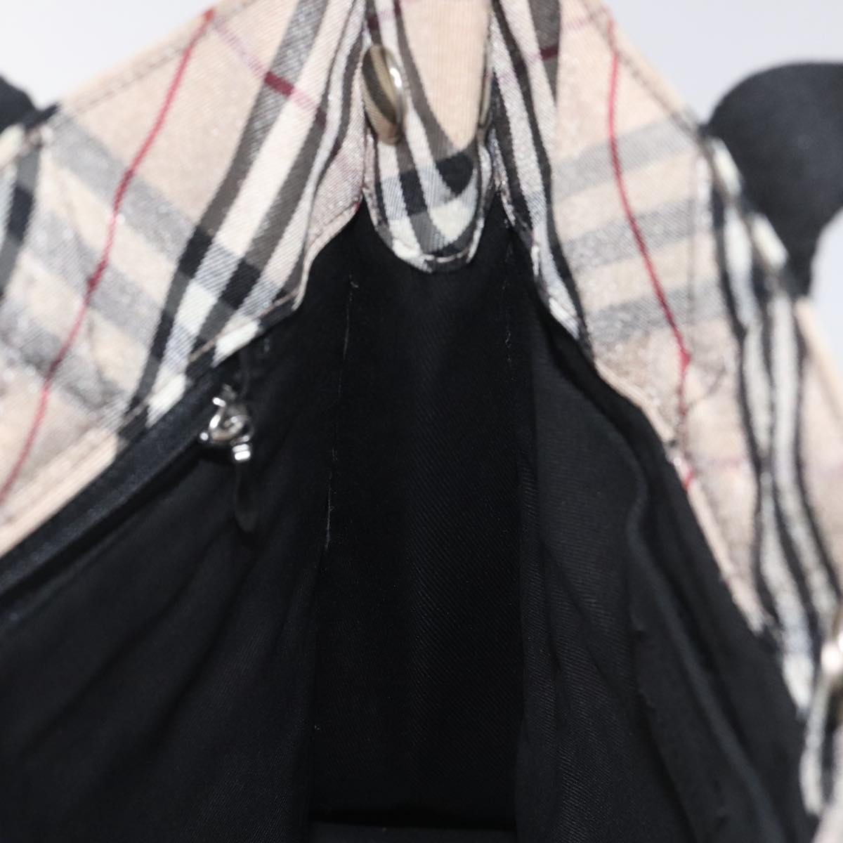 BURBERRY Nova Check Blue Label Hand Bag Nylon Silver Beige Auth hs1698