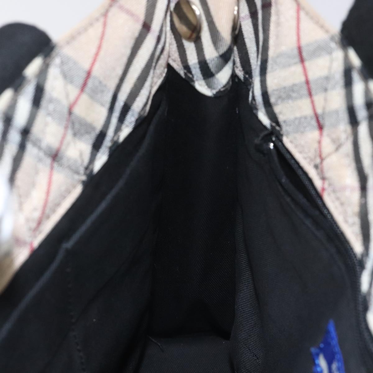 BURBERRY Nova Check Blue Label Hand Bag Nylon Silver Beige Auth hs1698