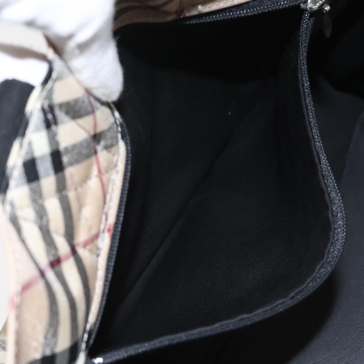 BURBERRY Nova Check Blue Label Hand Bag Nylon Silver Beige Auth hs1698
