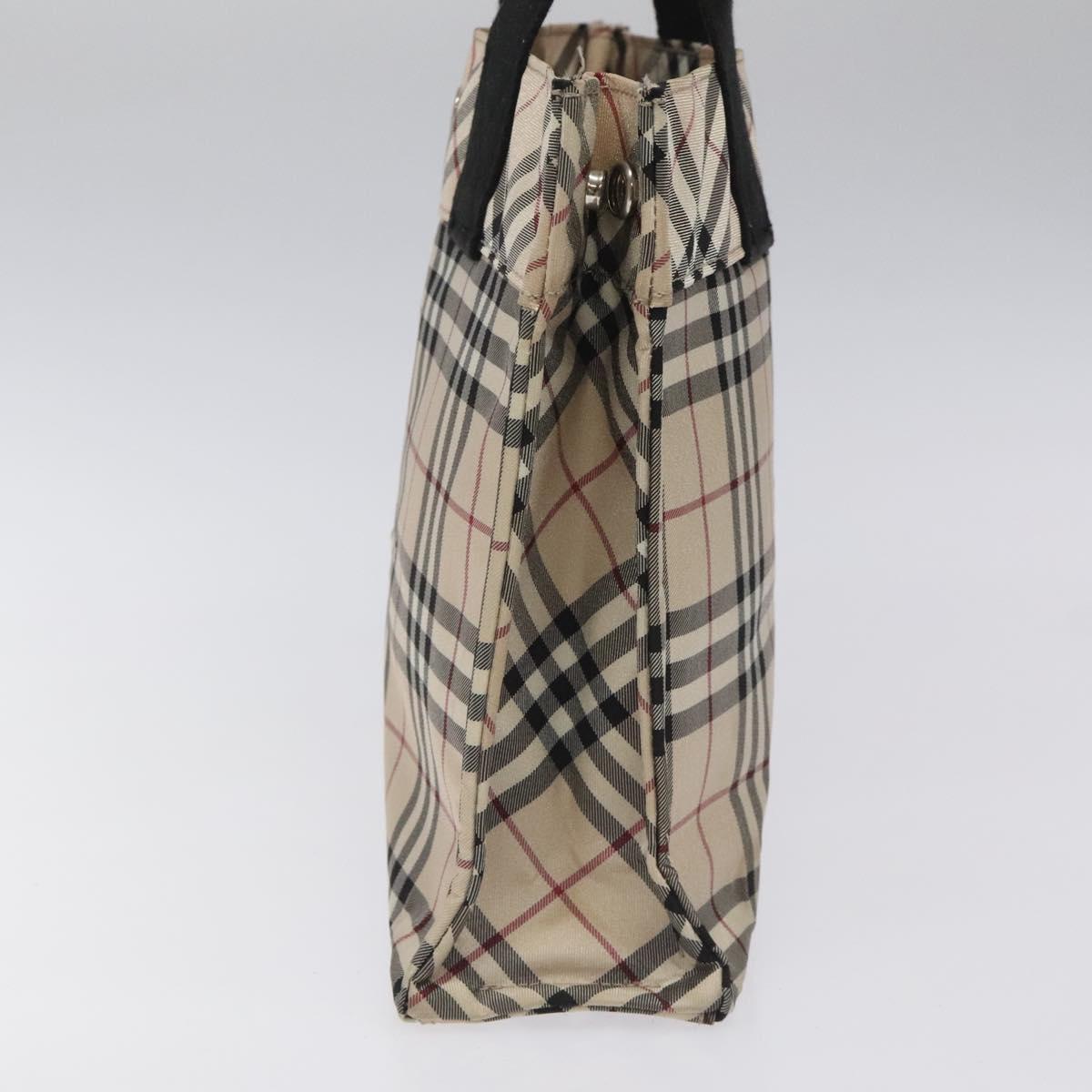 BURBERRY Nova Check Blue Label Hand Bag Nylon Silver Beige Auth hs1698