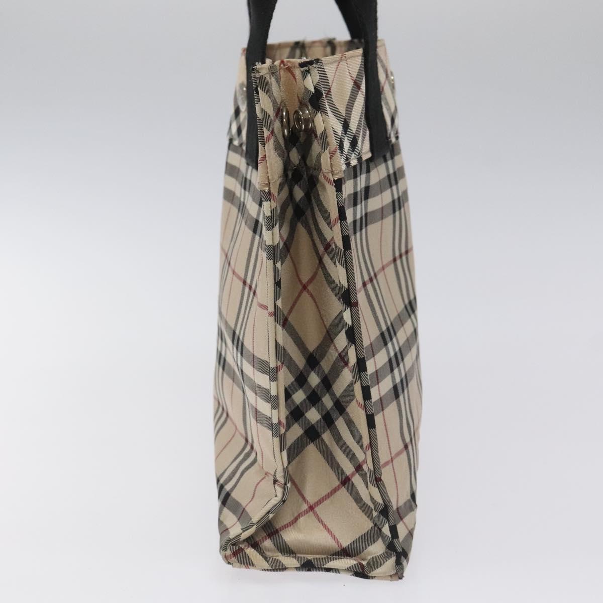 BURBERRY Nova Check Blue Label Hand Bag Nylon Silver Beige Auth hs1698