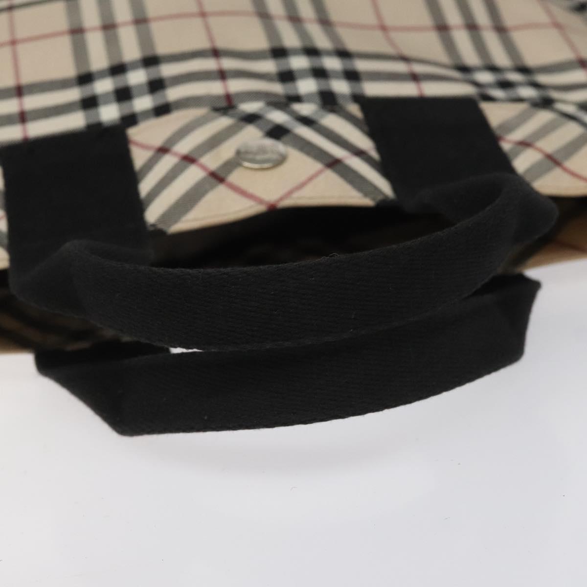 BURBERRY Nova Check Blue Label Hand Bag Nylon Silver Beige Auth hs1698