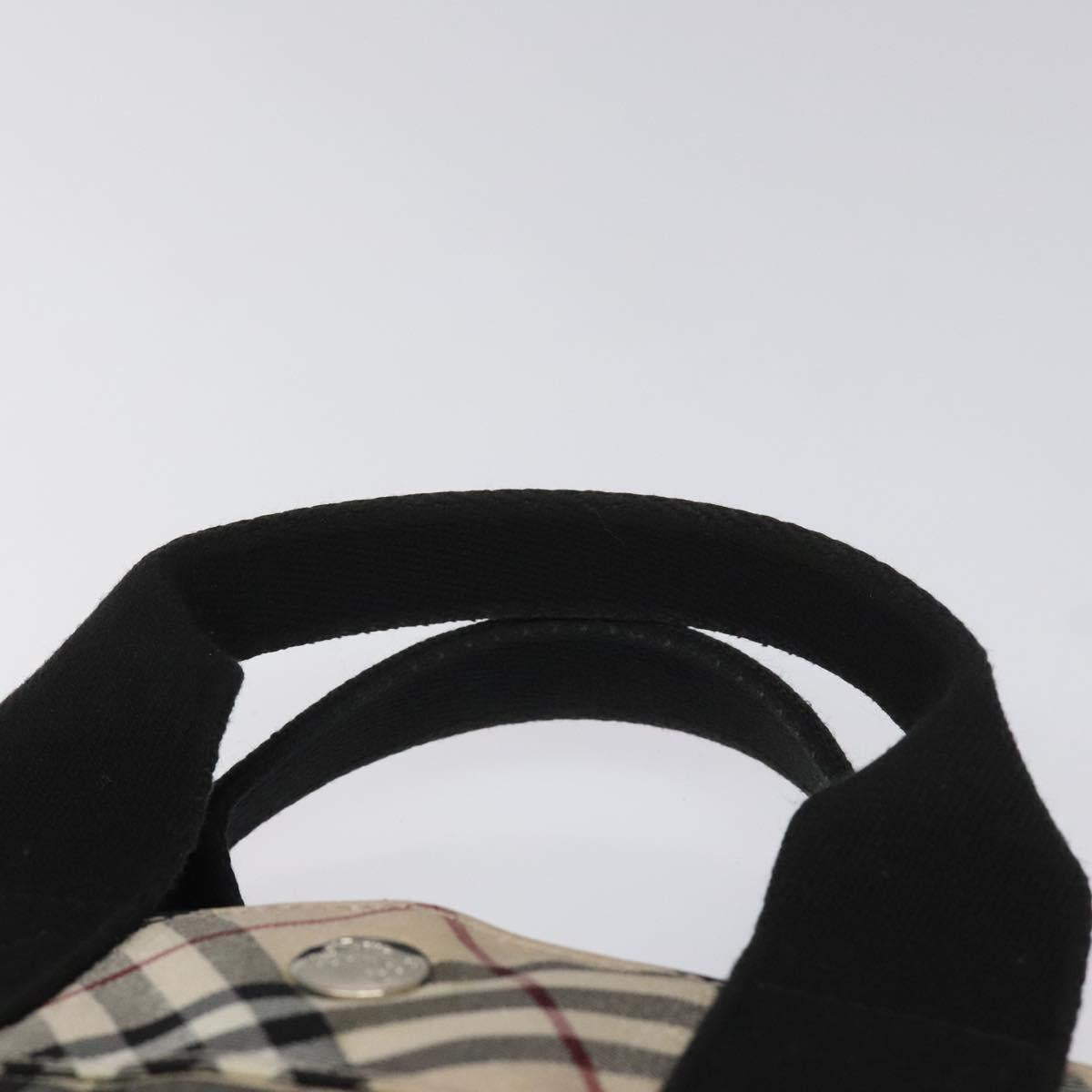 BURBERRY Nova Check Blue Label Hand Bag Nylon Silver Beige Auth hs1698