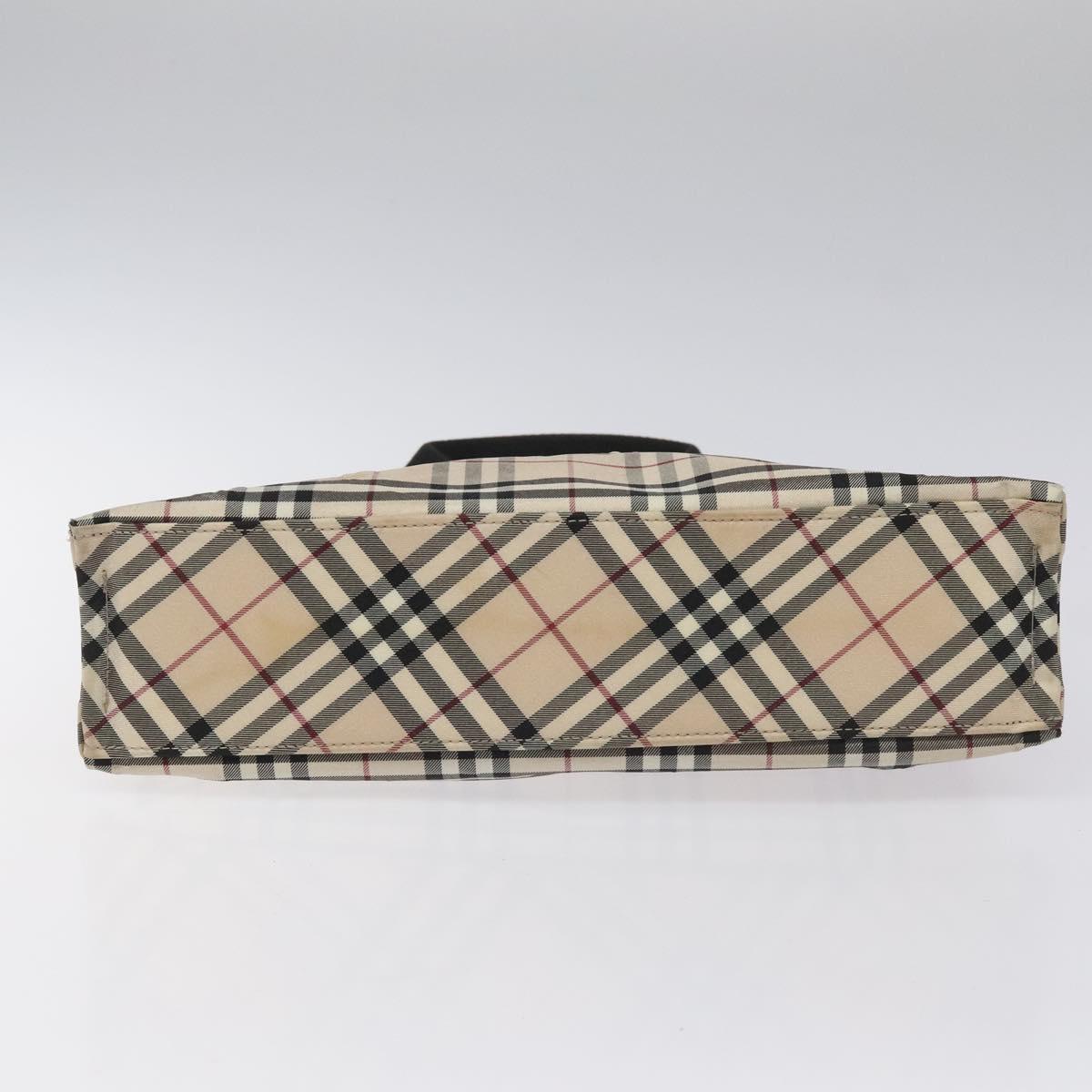 BURBERRY Nova Check Blue Label Hand Bag Nylon Silver Beige Auth hs1698