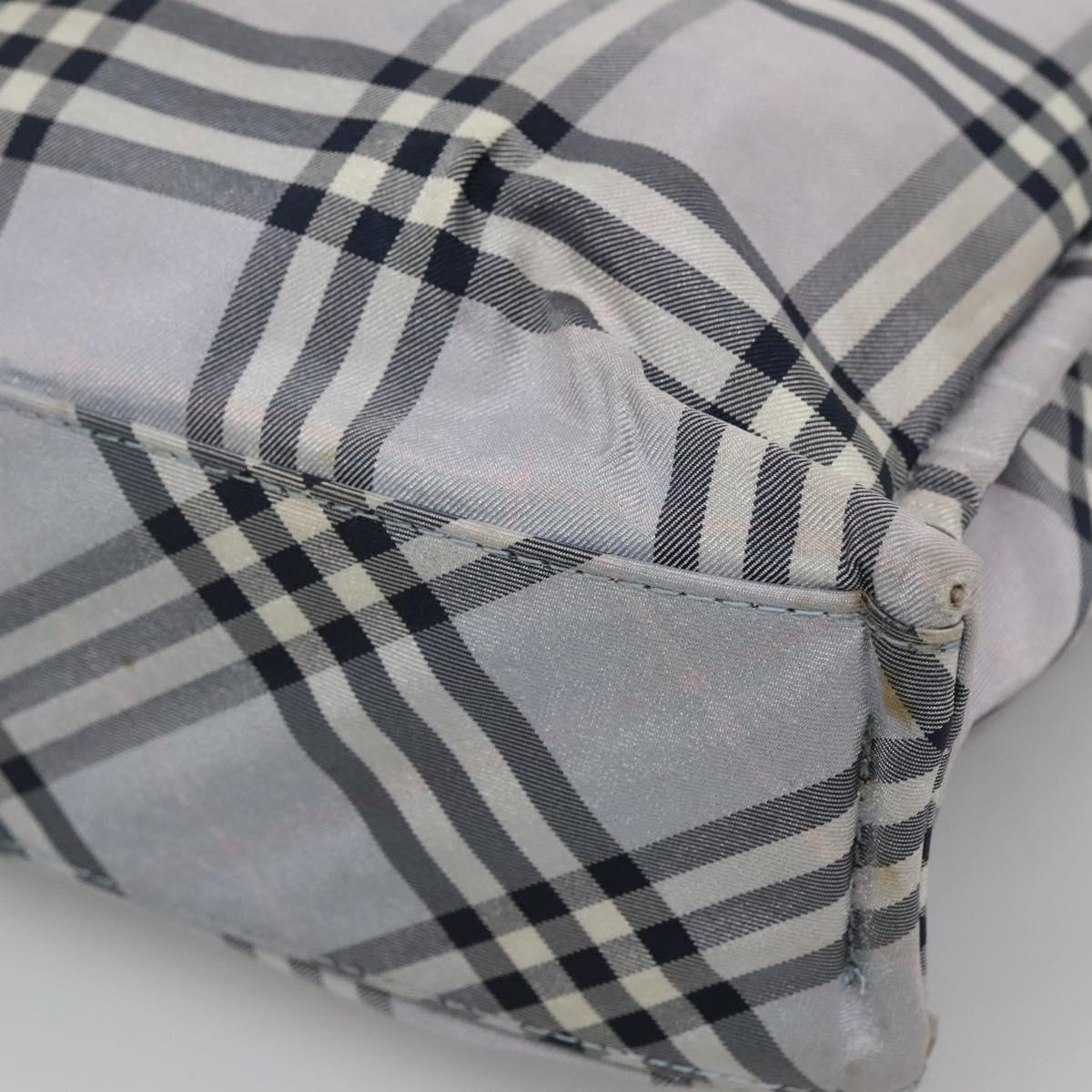 BURBERRY Nova Check Blue Label Hand Bag Nylon Purple Silver Auth hs1699