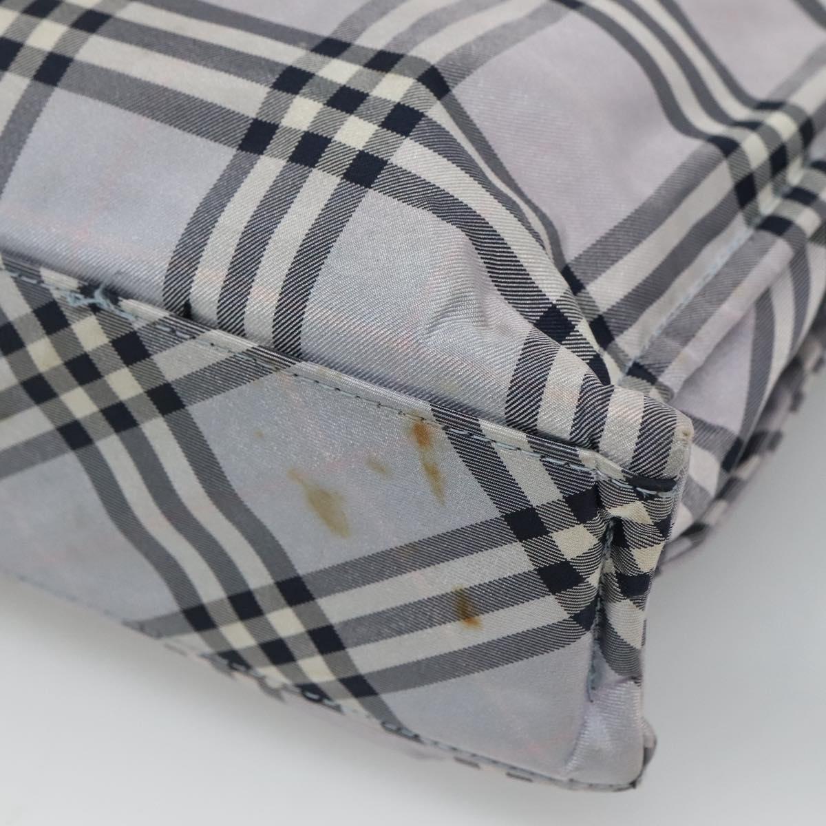 BURBERRY Nova Check Blue Label Hand Bag Nylon Purple Silver Auth hs1699