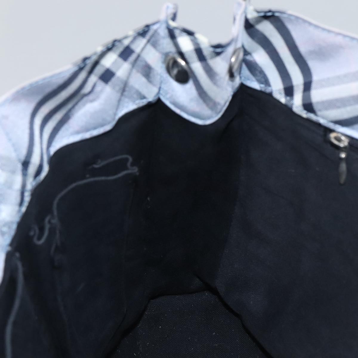 BURBERRY Nova Check Blue Label Hand Bag Nylon Purple Silver Auth hs1699