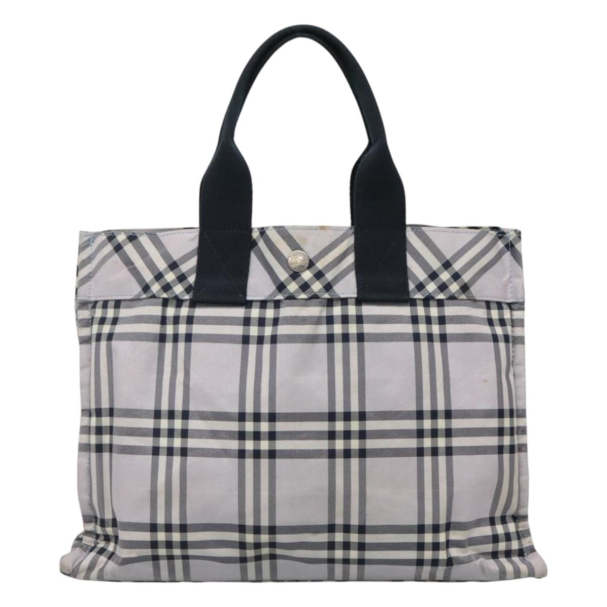 BURBERRY Nova Check Blue Label Hand Bag Nylon Purple Silver Auth hs1699